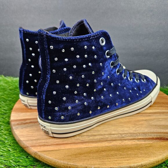 Converse Chuck Taylor All Star Hi Navy Velour Velvet Stud Sneakers 10 558993C - Picture 2 of 10
